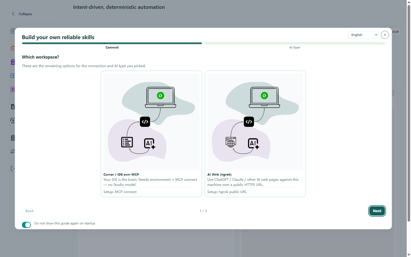 Workspace cards after you pick a path
