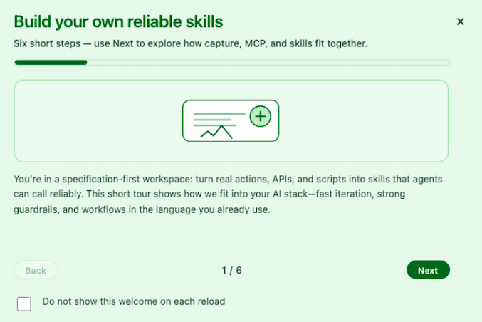 Automation Skill Builder web UI with sidebar and main workspace