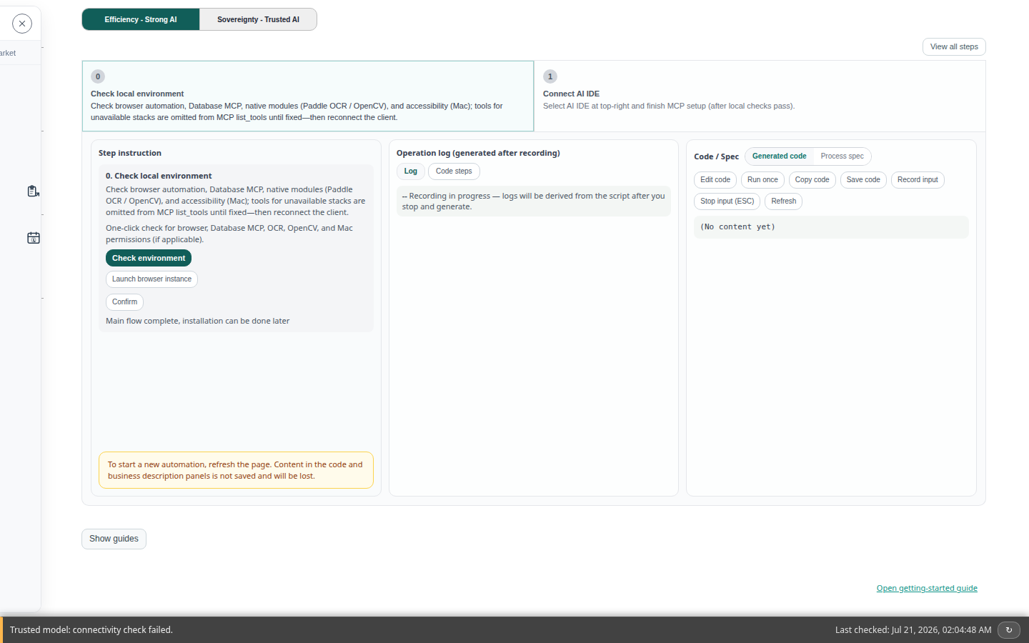 Code panel with Run once and related actions