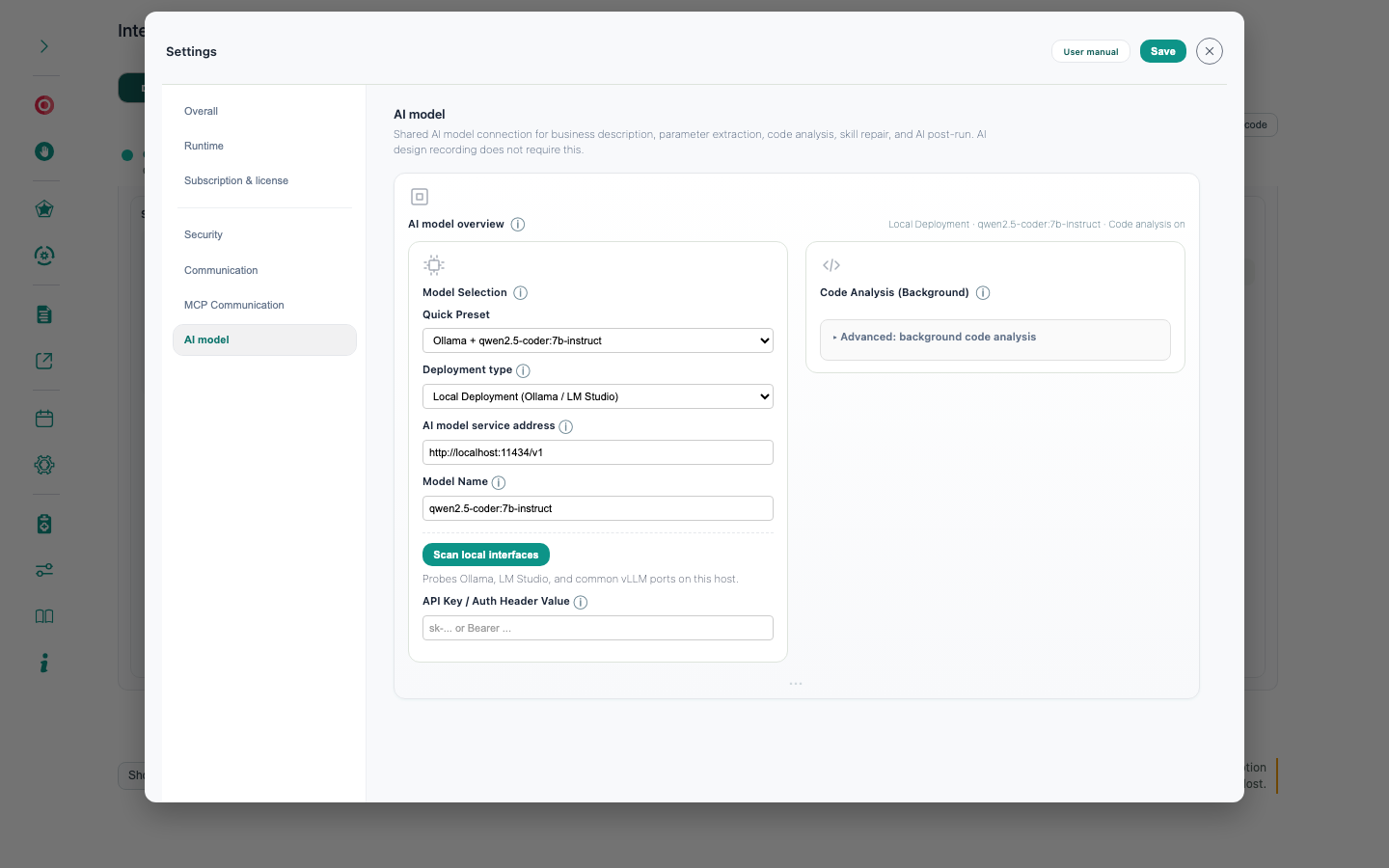 Settings → AI model tab