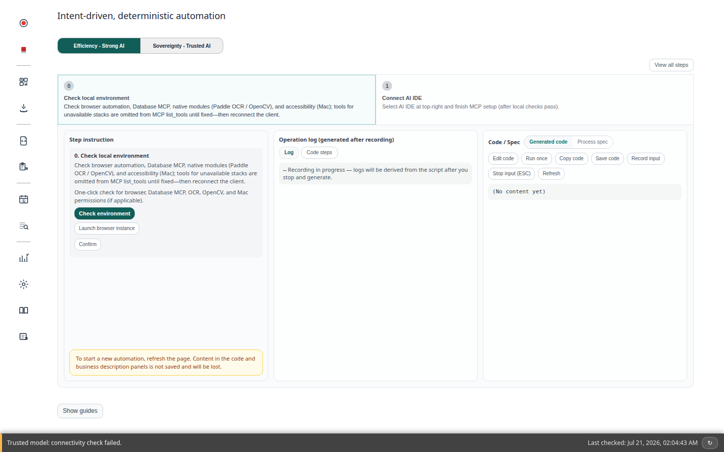 Control Panel with Sidebar and main workspace