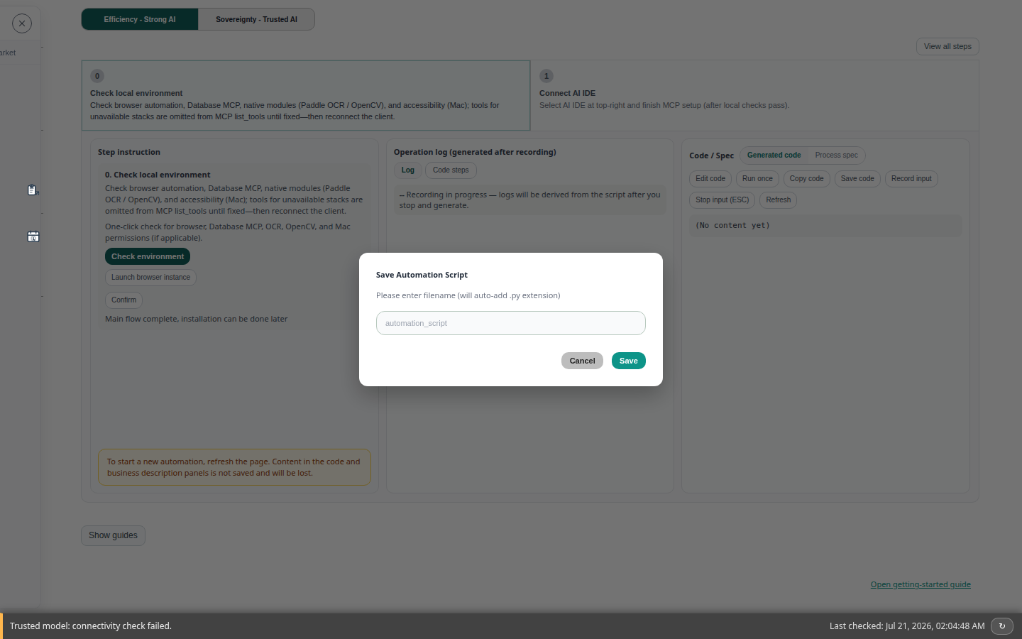 Save automation dialog