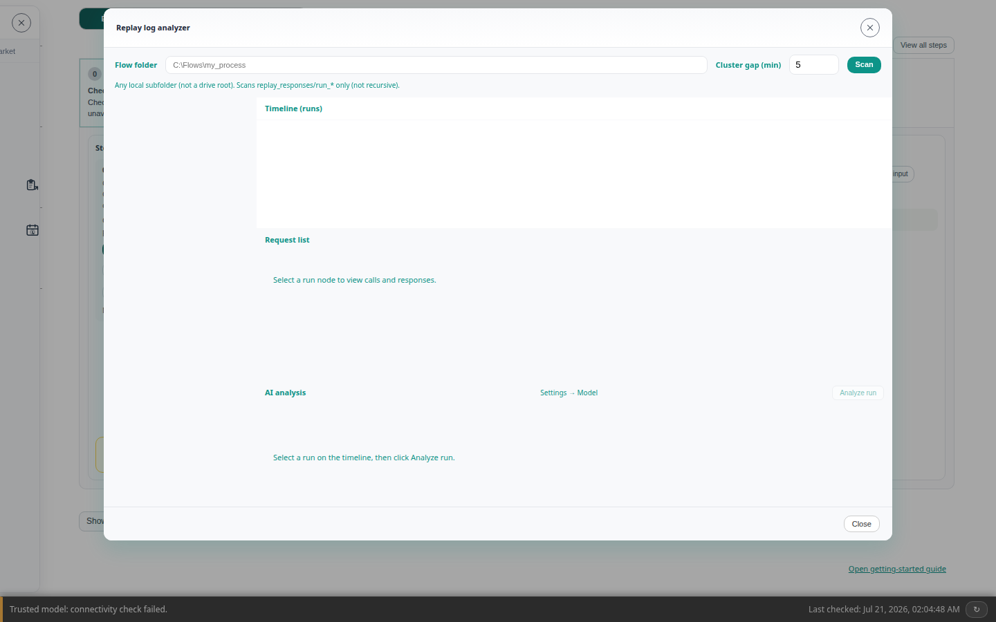 Replay log analyzer