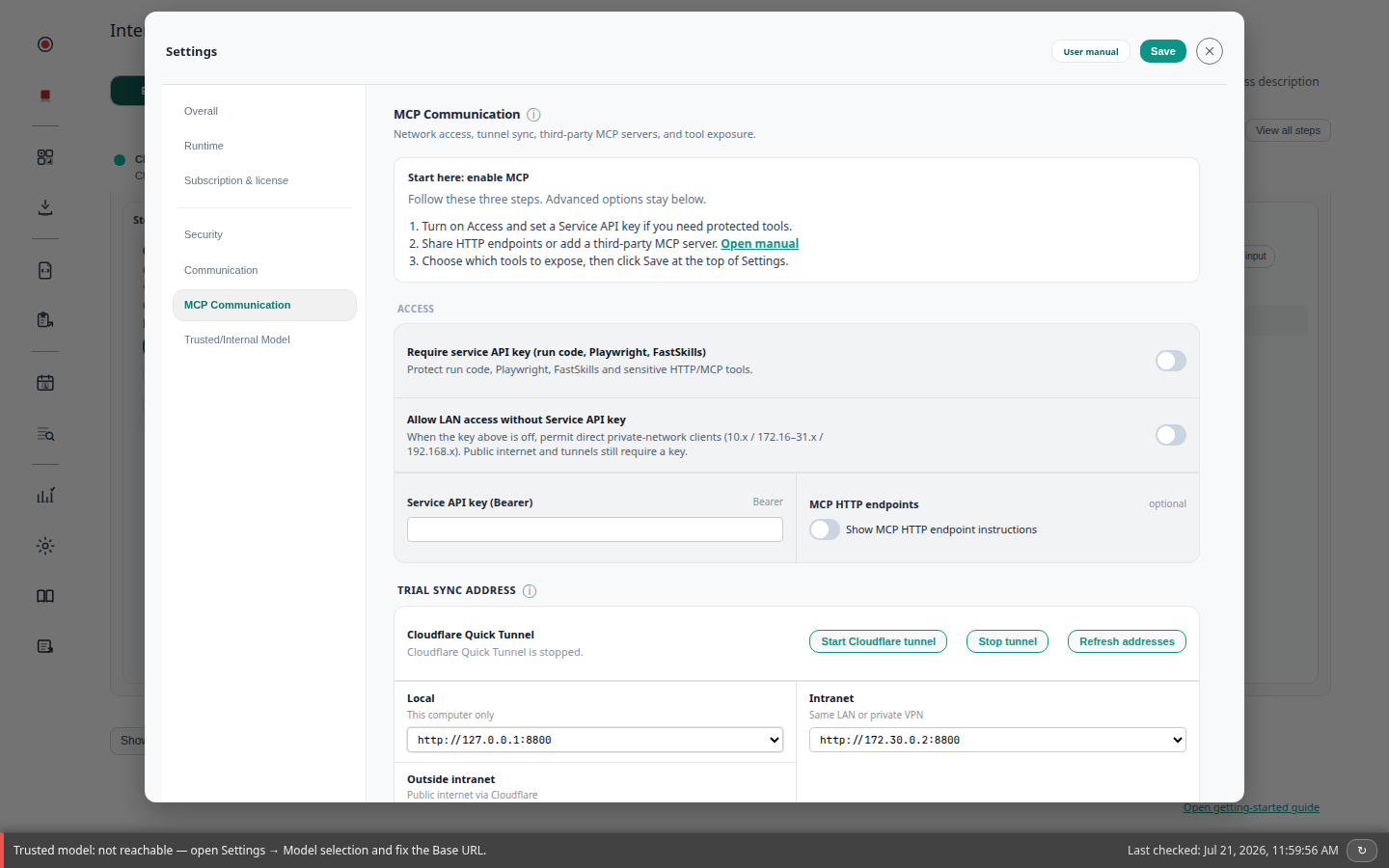 Settings → MCP Communication