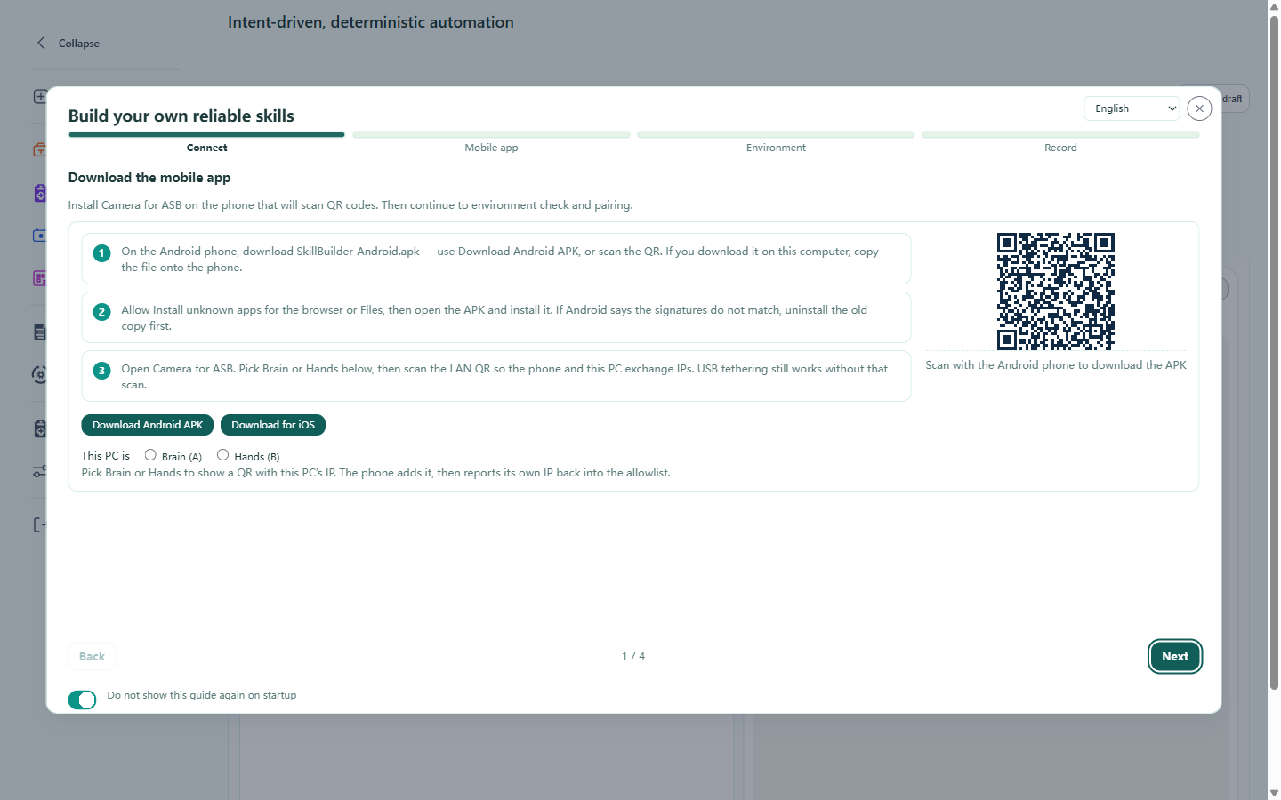 Welcome wizard — download Camera for ASB and pair