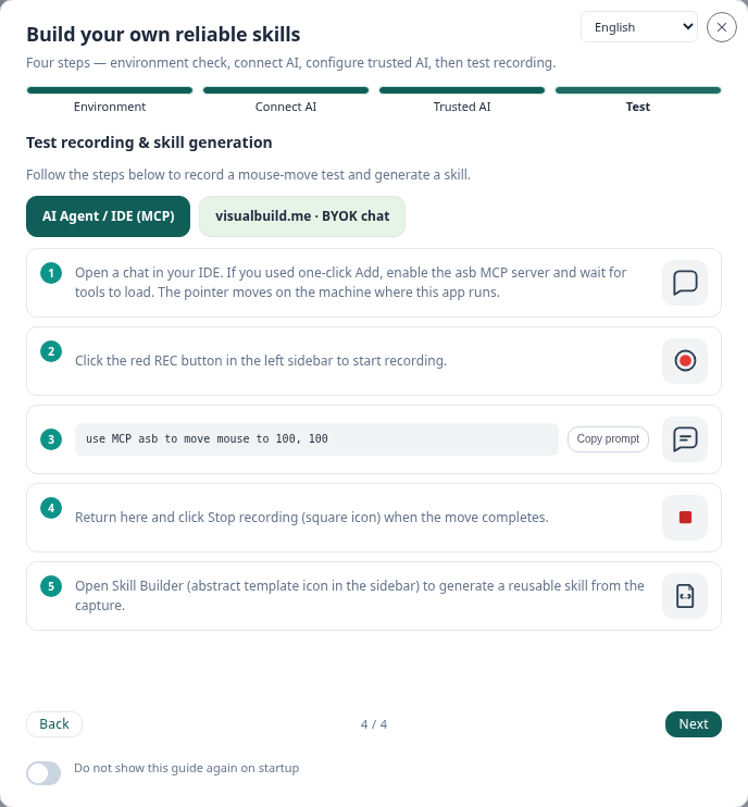Welcome wizard step 4 — Test recording